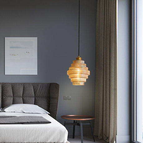 Brass and glass pendant lamp alternate angle view