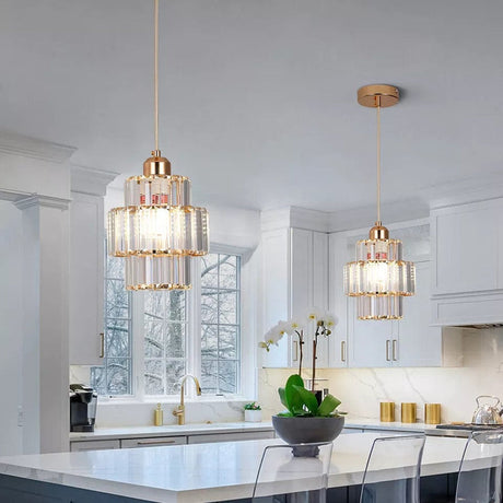 Striated crystal ceiling fixture for lobbies