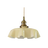 Beige scalloped glass shade with a brass top on a plain white background