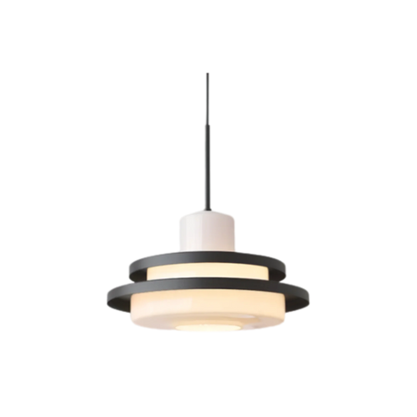 Black disc pendant photographed straight on against white