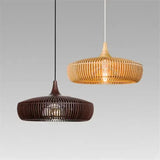 Walnut and natural shades hung at two different heights