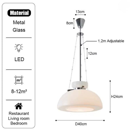 The pendant drawn with its 40 cm width and the 1.2 m adjustable drop marked