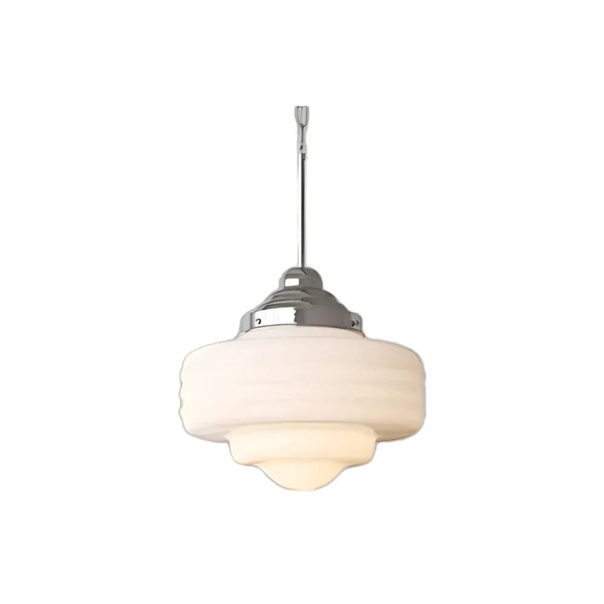 Stepped opal glass shade with a chrome cap on a plain white background