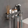 No-drill bathroom organizer with adhesive mount for countertop storage