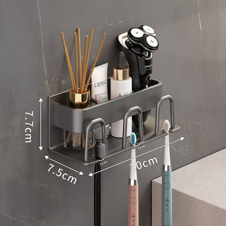 No-drill wall mount storage organizer for cups and toothbrush