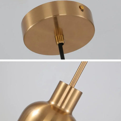 Close view of the brass ceiling canopy and the cord entry