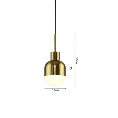 The pendant drawn with its 13 cm width and 30 cm height marked