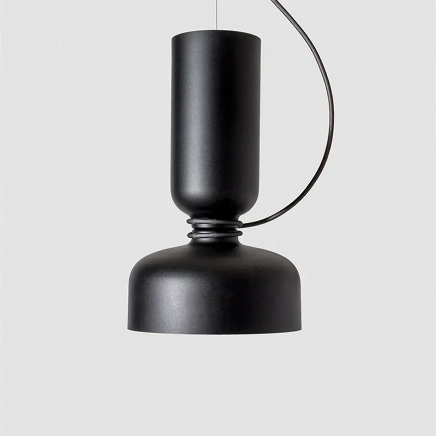 Tall black pendant with a long cylinder above a bowl