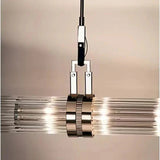 Close view of the chrome collar gathering the glass tubes together