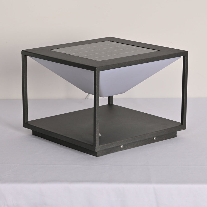 The corner posts and base plate of the frame seen from a low angle