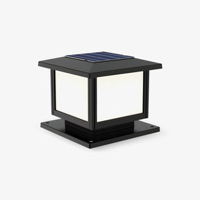 Stepped square cap with white panels and a flat solar panel on the lid