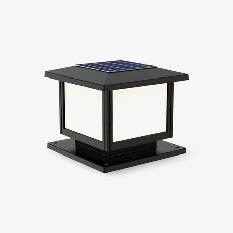 Stepped square cap with white panels and a flat solar panel on the lid