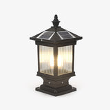 Tall classic lantern with a pagoda roof, a finial and ribbed clear glass