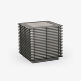 Slatted cube lantern in dark gray with a solar panel on the flat top