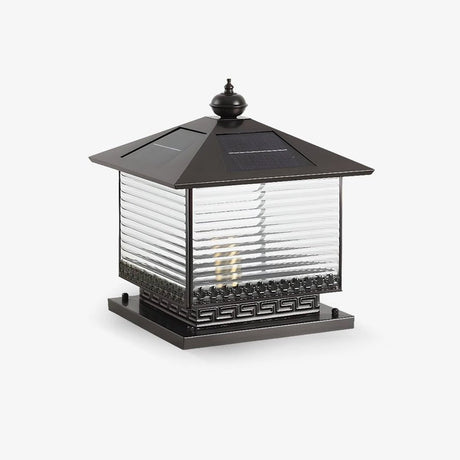 Pagoda roof lantern with a turned finial over ribbed clear glass panels