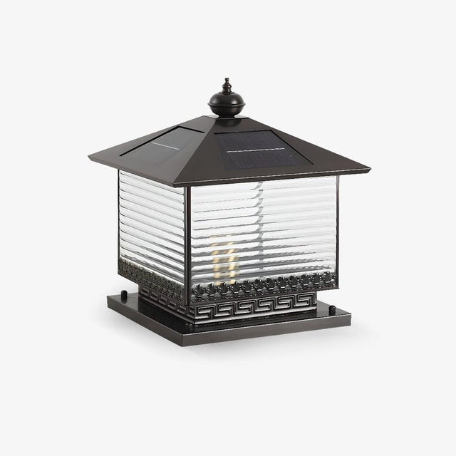 Pagoda roof lantern with a turned finial over ribbed clear glass panels
