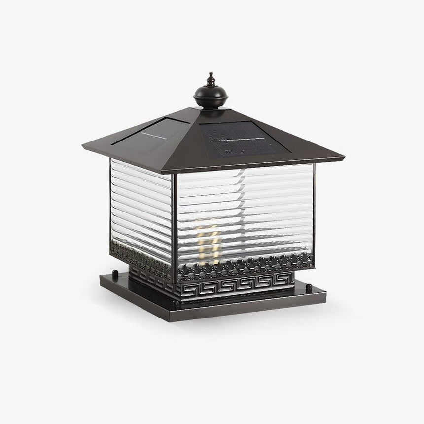 Pagoda roof lantern with a turned finial over ribbed clear glass panels