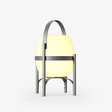 Egg shaped white diffuser held in a three leg metal frame with a handle
