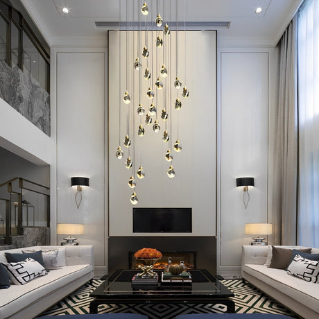 NyraLace Spiral Crystal Chandelier Full Fixture Front View - OpalDwell