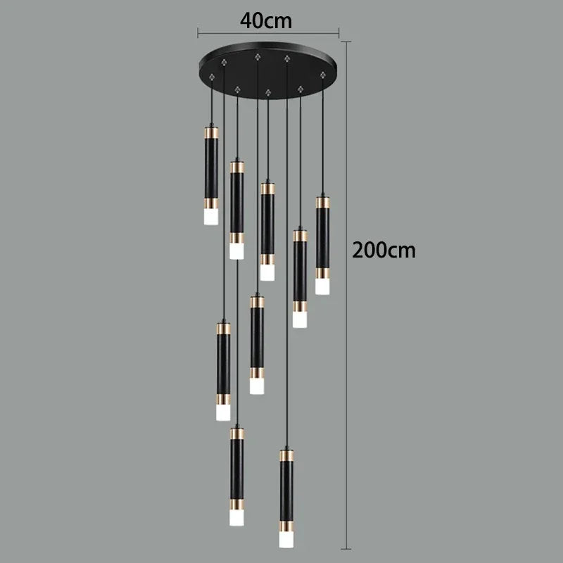 Nine light version drawn with a 40 cm plate and a 200 cm drop marked