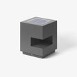 Gray cube post light with a wide horizontal slot cut across one face