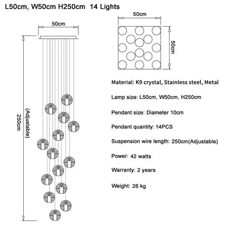 Fourteen light square version drawn at 50 by 50 cm with a 250 cm drop