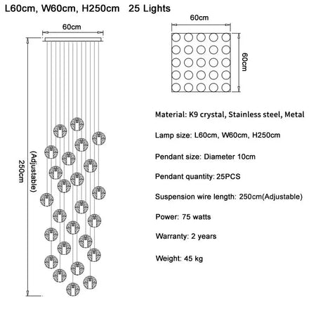 Twenty five light square version drawn at 60 by 60 cm with a 250 cm drop