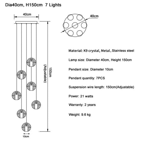 Seven light version drawn at 40 cm across with a 150 cm drop marked