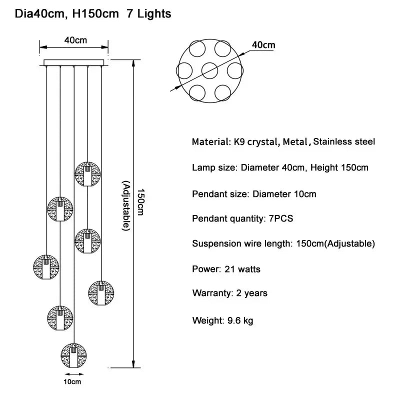 Seven light version drawn at 40 cm across with a 150 cm drop marked