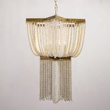 The wide upper tier of bead strands above the narrower lower tier