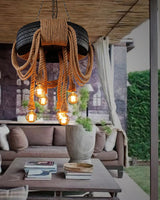 The fitting lit in a living room beside a sofa and a coffee table