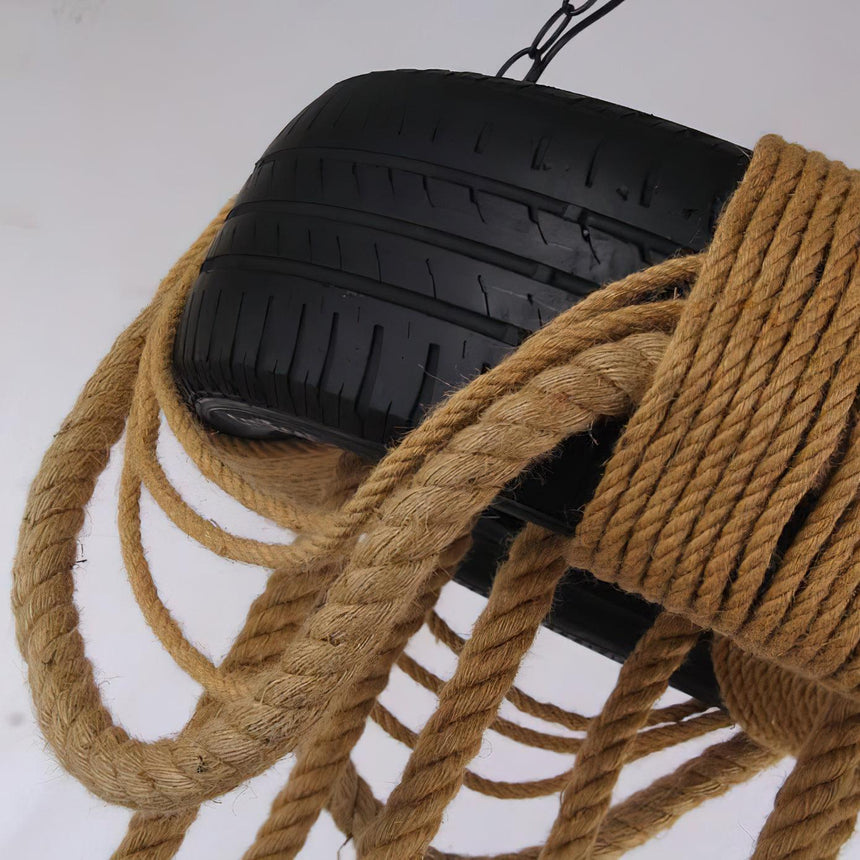 Rope wrapped over the tread of the tire with strands hanging free