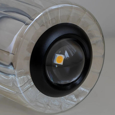 Close view of the LED set into the top of the glass cylinder
