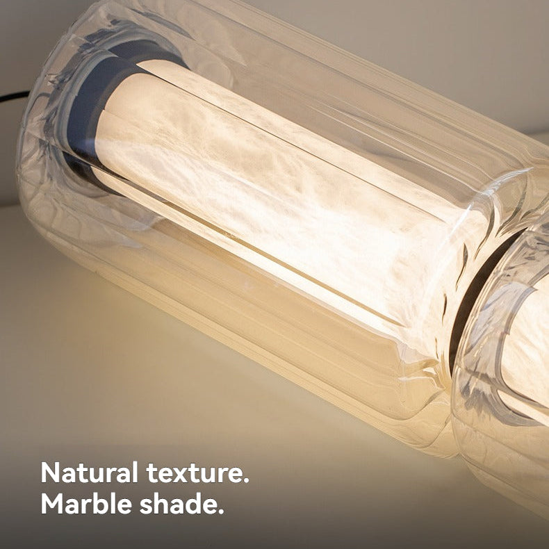 Close view of the marble glowing through the clear glass sleeve
