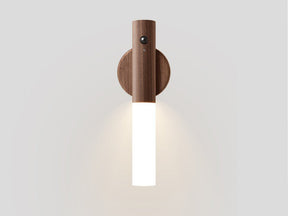 The walnut collar on its round plate, the frosted tube pointing downward