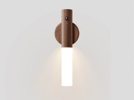 The walnut collar on its round plate, the frosted tube pointing downward