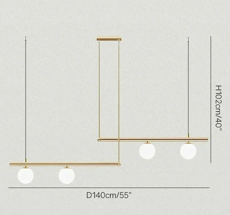 Four light version drawn at 140 cm long with the 102 cm height marked