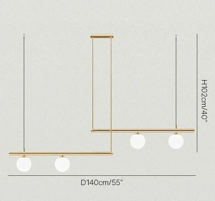 Four light version drawn at 140 cm long with the 102 cm height marked