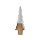 Stacked tree lamp in natural wood, lit, seen from the front