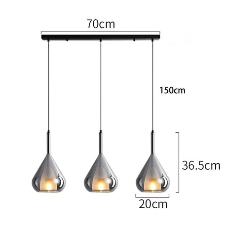 The three head version drawn with the 70 cm bar and the 150 cm drop marked