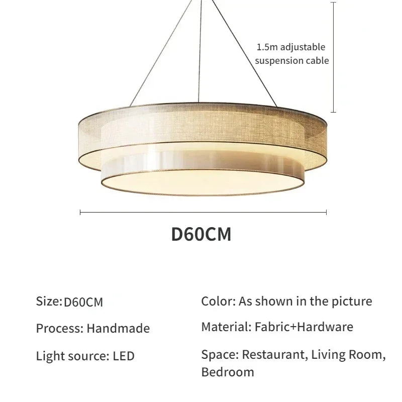 Dimension card for the 60 cm tiered drum pendant light on a 1.5 m adjustable cable