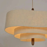 Underside of the two tier drum shade with both tiers glowing