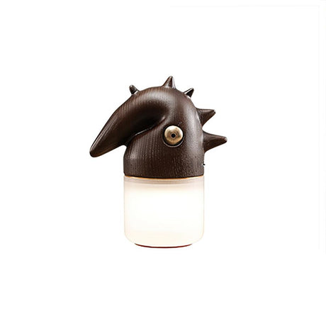 Touch control bedside lamp in walnut, lit, front view