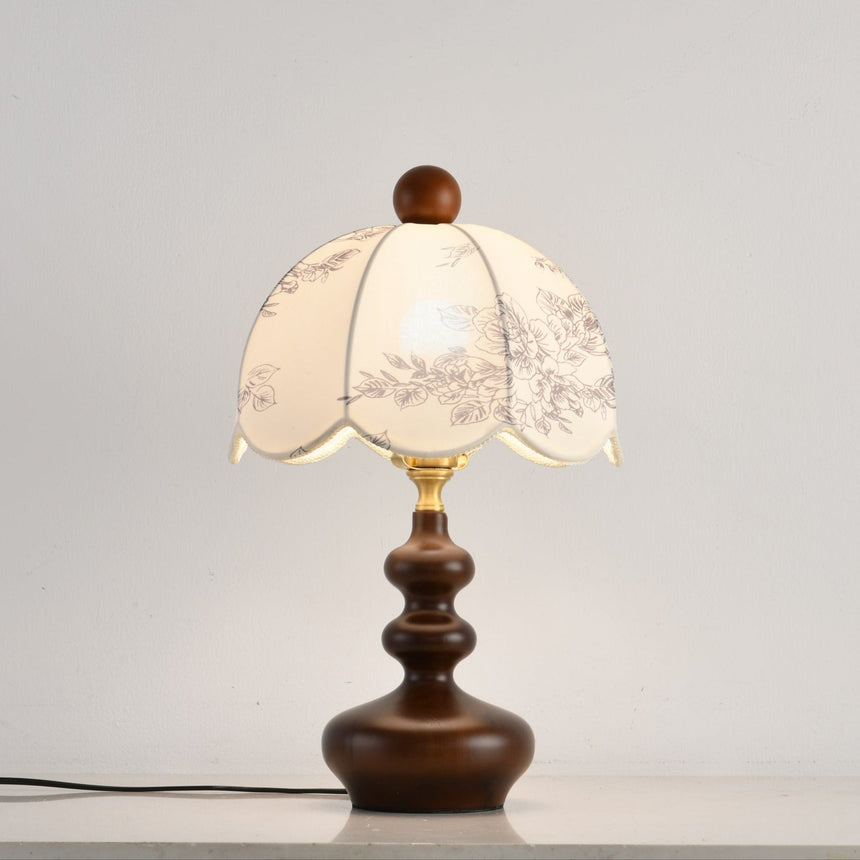 Close view of the lit shade above the turned walnut gourd base