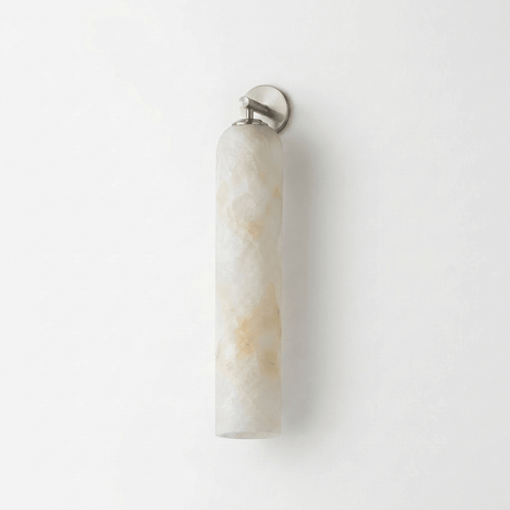 The brushed nickel version with its stone column on a white background