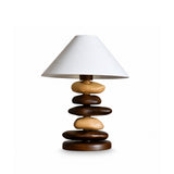 Unique table lamp with a light and dark mixed pebble stack, plain