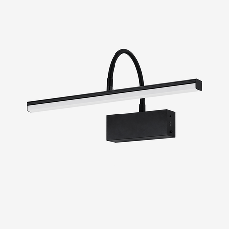 The bar seen in profile, the curved arm lifting the tube clear of the box