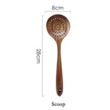 Teak wood spoon set close-up finish detail