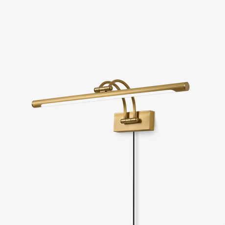Vanity light with plug, a brass tube on two curved arms with the cord hanging free