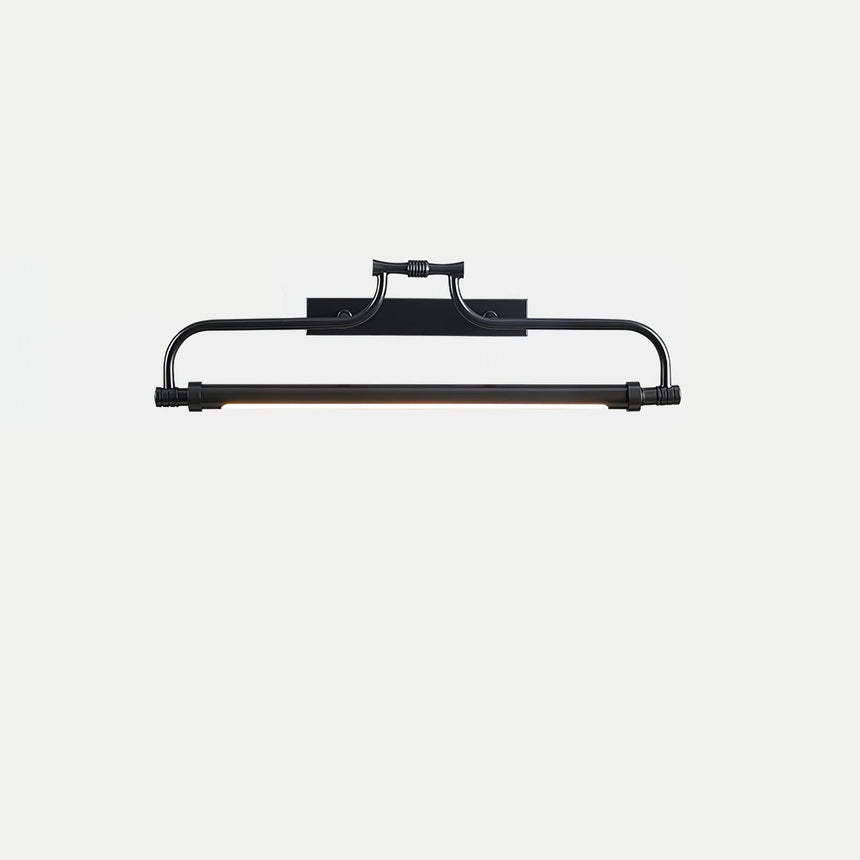 The black version seen straight on, a dark arch and tube against a pale ground